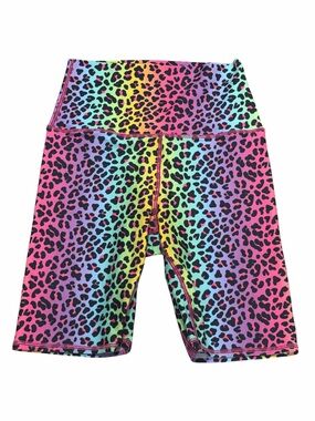Rainbow Leopard High-Waist Biker Shorts Peloton Brittany Allen size Medium.
